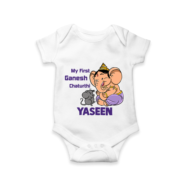 My First Baby Ganesha Sweet Blessings Printed Romper - WHITE - New Born (Chest 14")