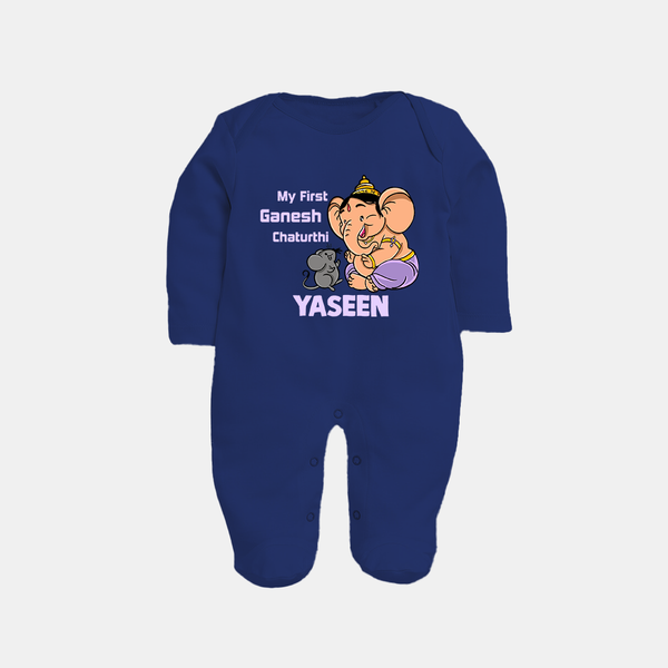 My First Baby Ganesha Sweet Blessings Printed Fullbody Suit - NAVY BLUE - New Born (Chest 7.5")