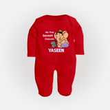 My First Baby Ganesha Sweet Blessings Printed Fullbody Suit - RED - New Born (Chest 7.5")