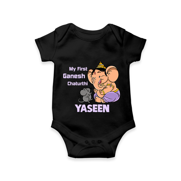 My First Baby Ganesha Sweet Blessings Printed Romper - BLACK - New Born (Chest 14")