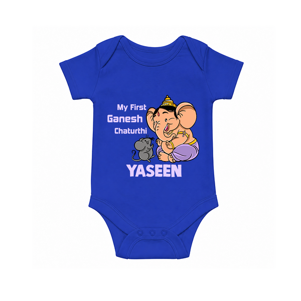 My First Baby Ganesha Sweet Blessings Printed Romper - COBALT BLUE - New Born (Chest 14")