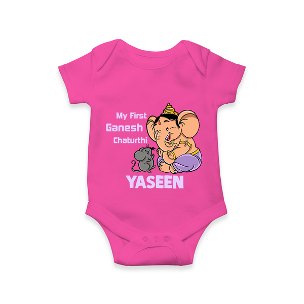 My First Baby Ganesha Sweet Blessings Printed Romper - HOT PINK - New Born (Chest 14")