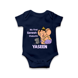 My First Baby Ganesha Sweet Blessings Printed Romper - NAVY BLUE - New Born (Chest 14")