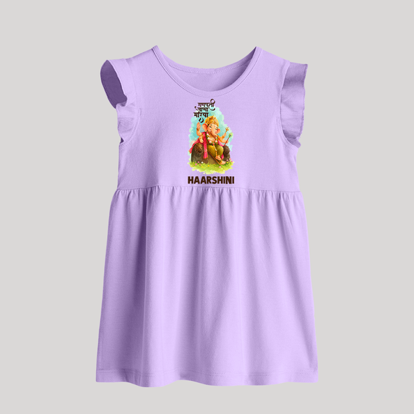 Ganesha Blessings Festive Garden Printed Baby Frock - LILAC - 0 - 3 Months Old (Chest 17")