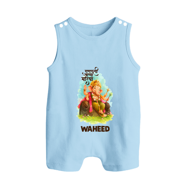 Ganesha Blessings Festive Garden Printed Button Romper - BABY BLUE - New Born (Chest 18")