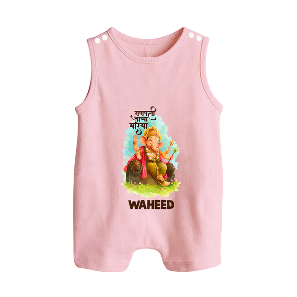 Ganesha Blessings Festive Garden Printed Button Romper - BABY PINK - New Born (Chest 18")