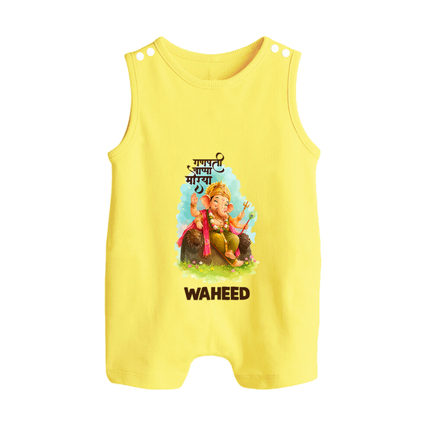 Ganesha Blessings Festive Garden Printed Button Romper - PASTEL YELLOW - New Born (Chest 18")