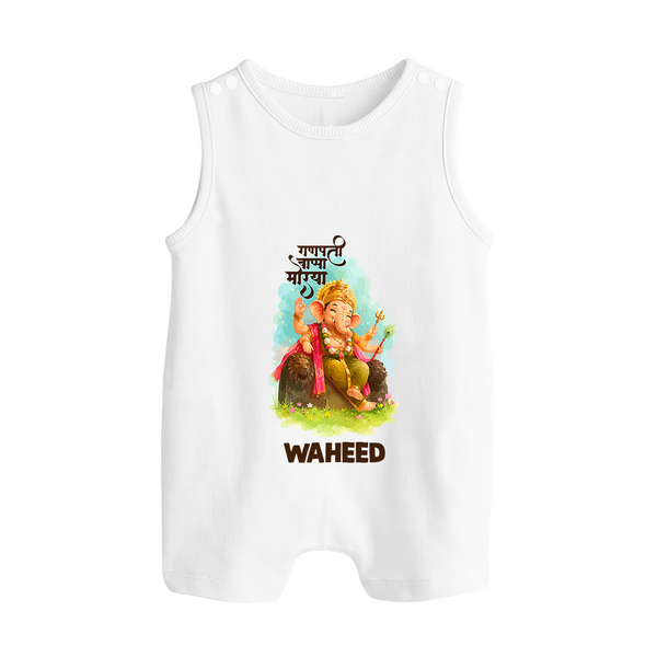 Ganesha Blessings Festive Garden Printed Button Romper - WHITE - New Born (Chest 18")