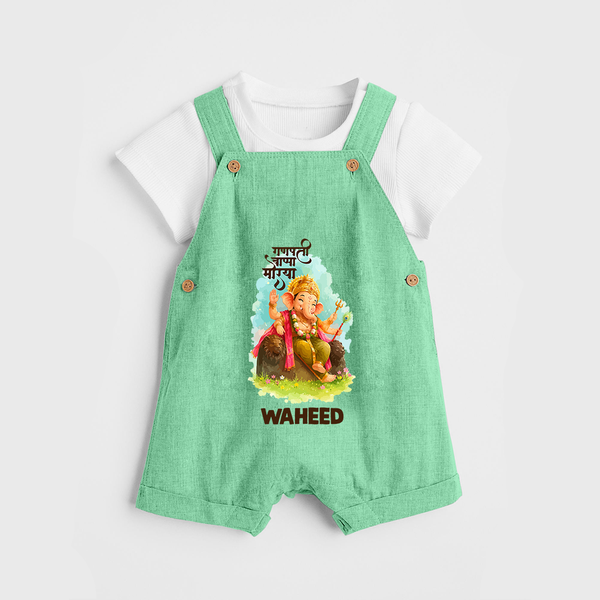 Ganesha Blessings Festive Garden Printed Dungaree - GREEN - 0 - 5 Months Old (Chest 18")