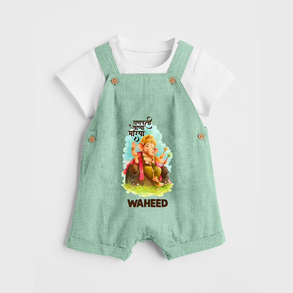 Ganesha Blessings Festive Garden Printed Dungaree - MINT GREEN - 0 - 5 Months Old (Chest 18")