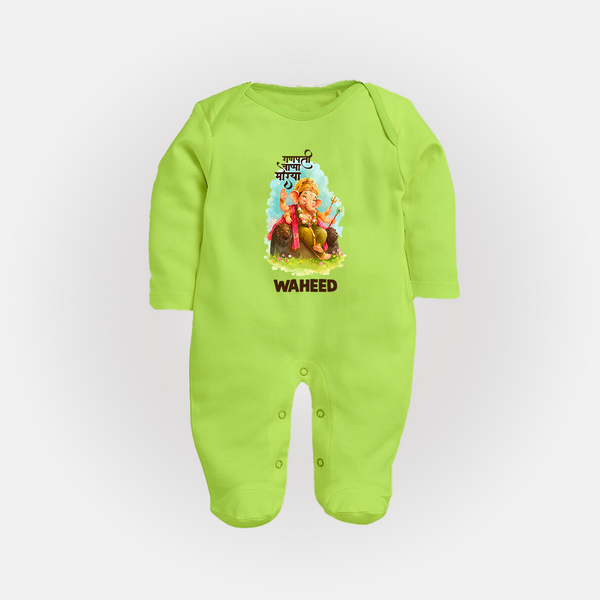 Ganesha Blessings Festive Garden Printed Fullbody Suit - LIME GREEN - New Born (Chest 7.5")