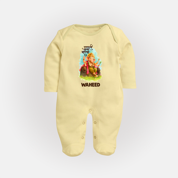 Ganesha Blessings Festive Garden Printed Fullbody Suit - PASTEL YELLOW - New Born (Chest 7.5")