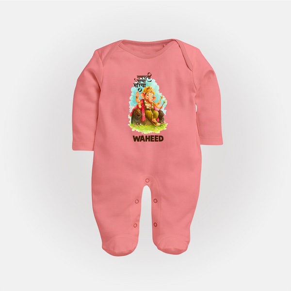 Ganesha Blessings Festive Garden Printed Fullbody Suit - PEACH - New Born (Chest 7.5")