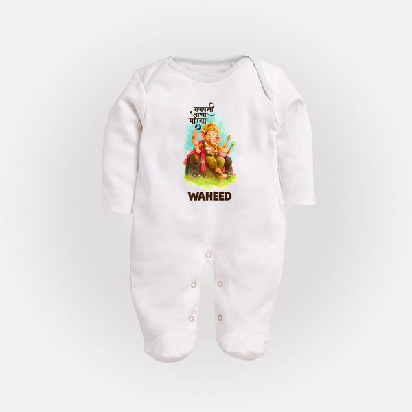 Ganesha Blessings Festive Garden Printed Fullbody Suit - WHITE - New Born (Chest 7.5")