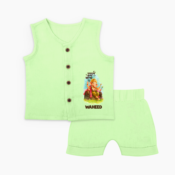 Ganesha Blessings Festive Garden Printed Jabla Set - PASTEL GREEN - 0 - 3 Months Old (Chest 9.8")