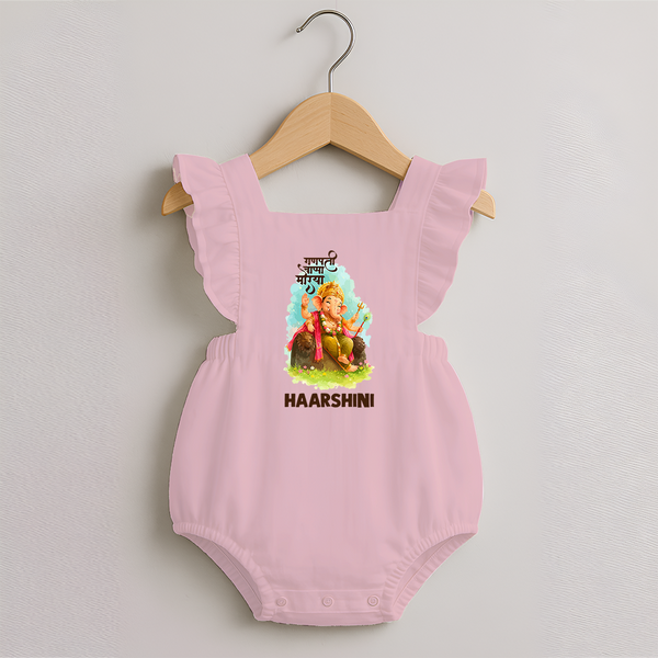 Ganesha Blessings Festive Garden Printed Romper Frock - BABY PINK - 0 - 3 Months Old (Chest 19")