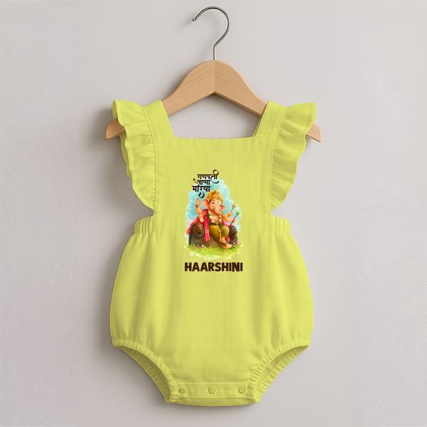 Ganesha Blessings Festive Garden Printed Romper Frock - PASTEL YELLOW - 0 - 3 Months Old (Chest 19")