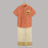 Ganpati Bappa Morya Divine Blessings Printed Shirt and Dhoti - ORANGE - 0 - 6 Months Old (Chest-23") (Dhoti length-14")
