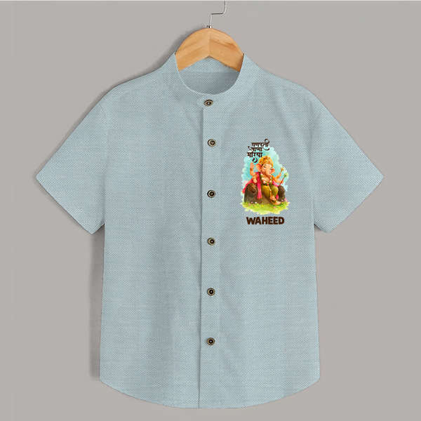 Ganesha Blessings Festive Garden Printed Shirt - ARCTIC BLUE - 0 - 6 Months Old (Chest 23")