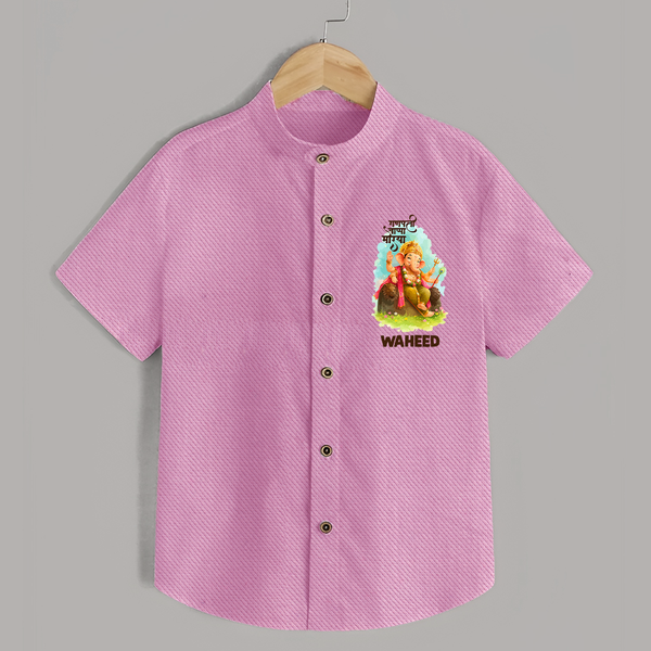 Ganesha Blessings Festive Garden Printed Shirt - BABY PINK - 0 - 6 Months Old (Chest 23")