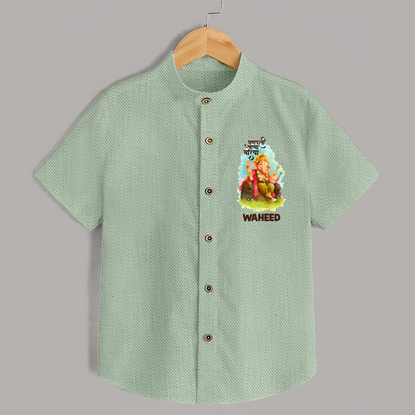 Ganesha Blessings Festive Garden Printed Shirt - MINT GREEN - 0 - 6 Months Old (Chest 23")