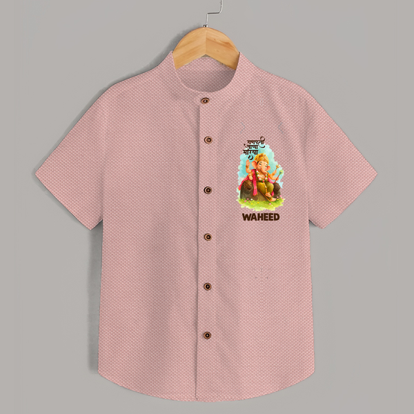 Ganesha Blessings Festive Garden Printed Shirt - PEACH - 0 - 6 Months Old (Chest 23")