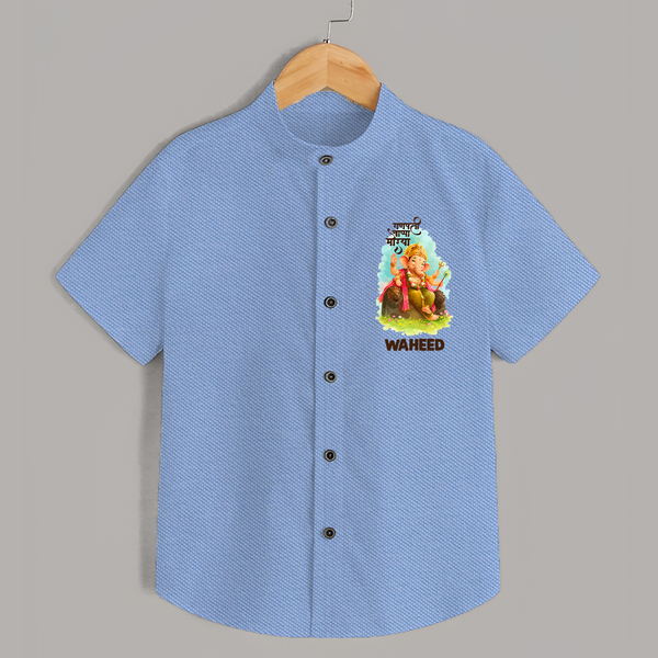 Ganesha Blessings Festive Garden Printed Shirt - SKY BLUE - 0 - 6 Months Old (Chest 23")