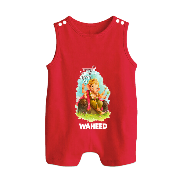 Ganesha Blessings Festive Garden Printed Button Romper - RED - New Born (Chest 18")