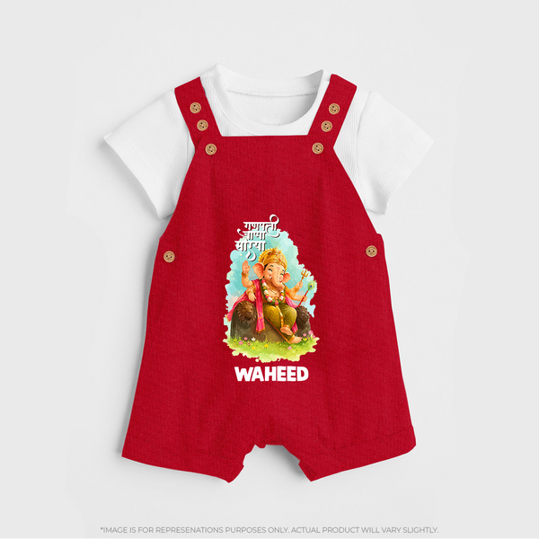 Ganesha Blessings Festive Garden Printed Dungaree - RED - 0 - 5 Months Old (Chest 18")