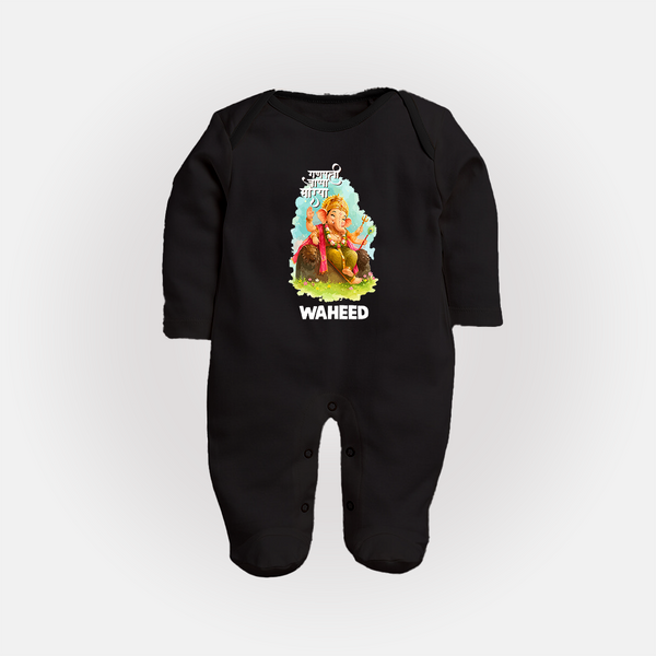 Ganesha Blessings Festive Garden Printed Fullbody Suit - BLACK - New Born (Chest 7.5")