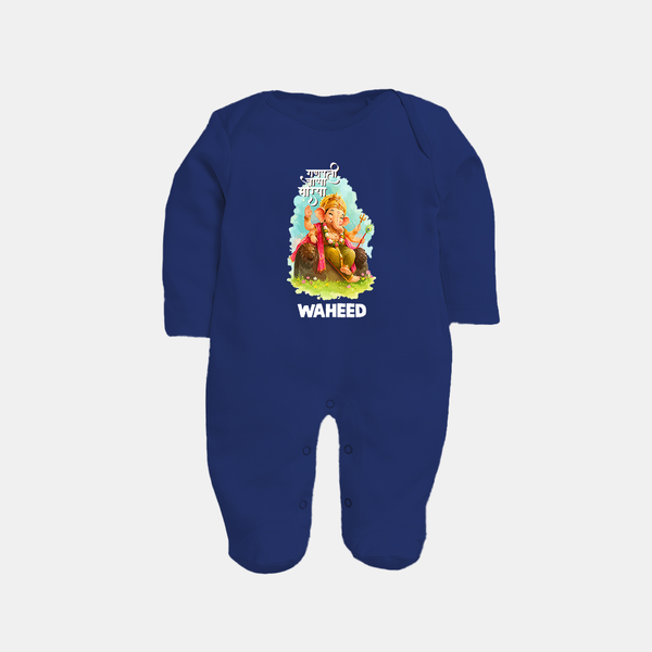 Ganesha Blessings Festive Garden Printed Fullbody Suit - NAVY BLUE - New Born (Chest 7.5")