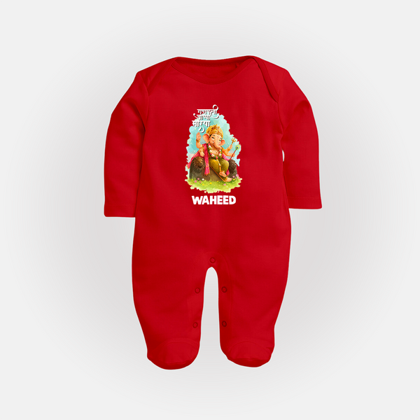 Ganesha Blessings Festive Garden Printed Fullbody Suit - RED - New Born (Chest 7.5")