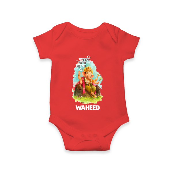 Ganesha Blessings Festive Garden Printed Romper - RED - New Born (Chest 14")