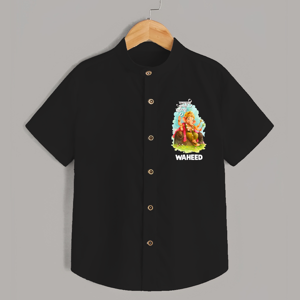 Ganesha Blessings Festive Garden Printed Shirt - BLACK - 0 - 6 Months Old (Chest 23")