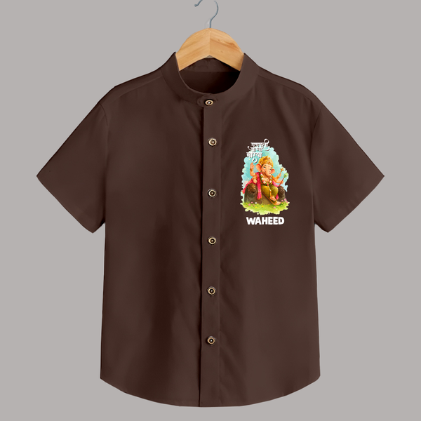 Ganesha Blessings Festive Garden Printed Shirt - CHOCOLATE BROWN - 0 - 6 Months Old (Chest 23")