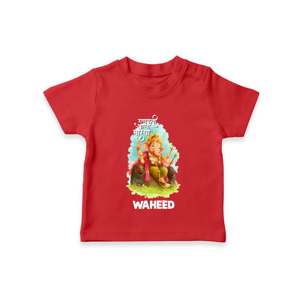 Ganesha Blessings Festive Garden Printed T Shirt - RED - 0-5 Months Old (Chest 17")