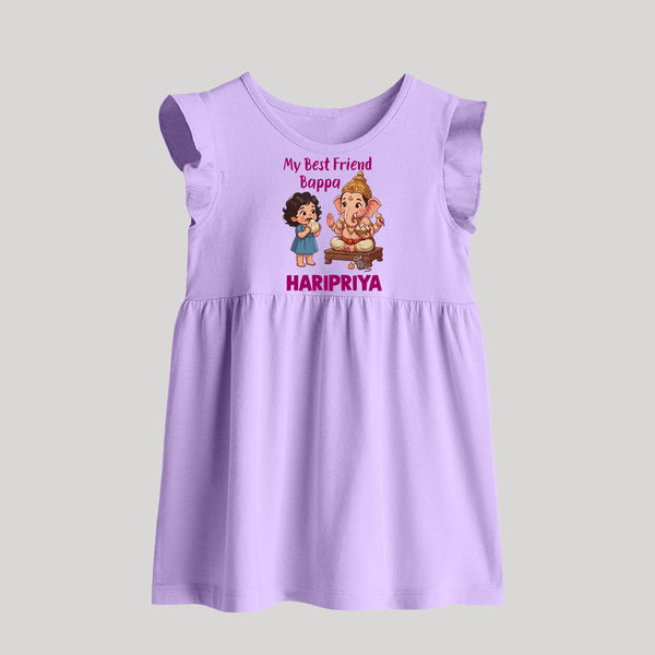 My Best Friend Bappa Cute Ganesha Printed Baby Frock - LILAC - 0 - 3 Months Old (Chest 17")