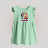 My Best Friend Bappa Cute Ganesha Printed Baby Frock - MINT GREEN - 0 - 3 Months Old (Chest 17")