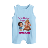 My Best Friend Bappa Cute Ganesha Printed Button Romper - BABY BLUE - New Born (Chest 18")