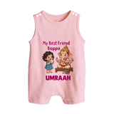 My Best Friend Bappa Cute Ganesha Printed Button Romper - BABY PINK - New Born (Chest 18")