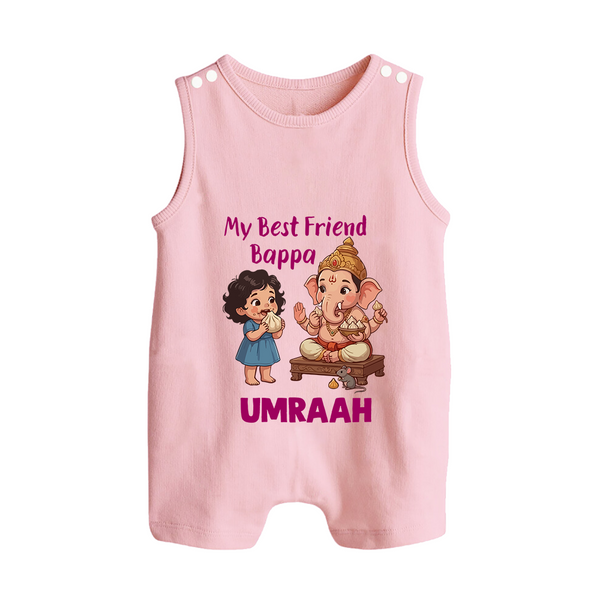 My Best Friend Bappa Cute Ganesha Printed Button Romper - BABY PINK - New Born (Chest 18")
