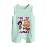 My Best Friend Bappa Cute Ganesha Printed Button Romper - MINT GREEN - New Born (Chest 18")