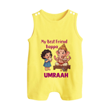 My Best Friend Bappa Cute Ganesha Printed Button Romper - PASTEL YELLOW - New Born (Chest 18")