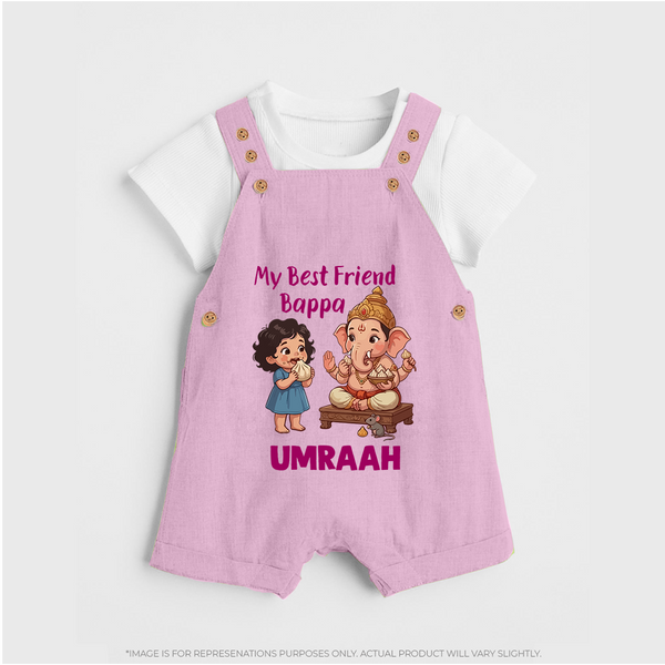 My Best Friend Bappa Cute Ganesha Printed Dungaree - BABY PINK - 0 - 5 Months Old (Chest 18")