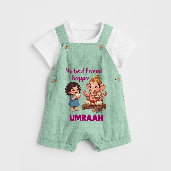 My Best Friend Bappa Cute Ganesha Printed Dungaree - MINT GREEN - 0 - 5 Months Old (Chest 18")