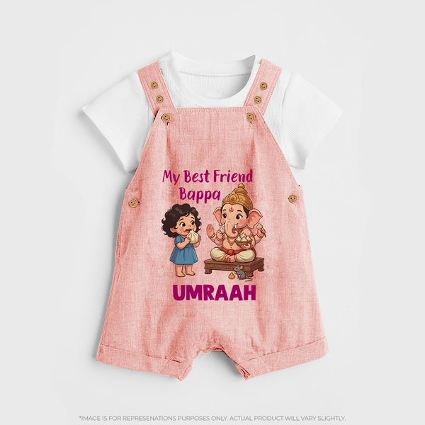 My Best Friend Bappa Cute Ganesha Printed Dungaree - PEACH - 0 - 5 Months Old (Chest 18")