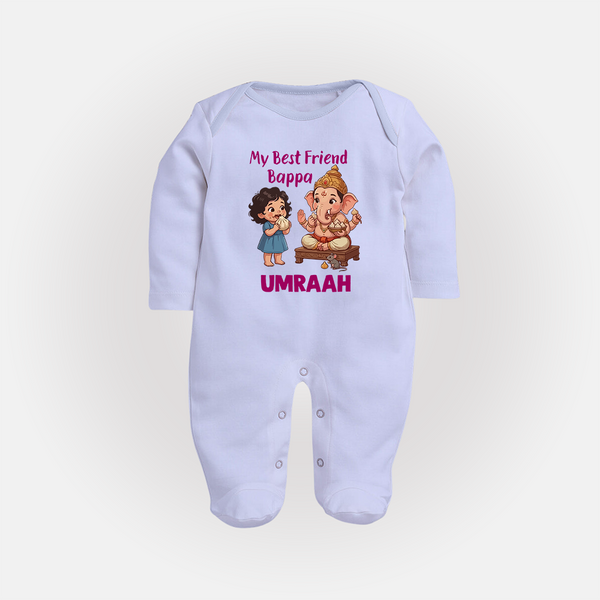 My Best Friend Bappa Cute Ganesha Printed Fullbody Suit - BABY BLUE - New Born (Chest 7.5")