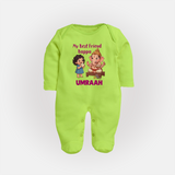 My Best Friend Bappa Cute Ganesha Printed Fullbody Suit - LIME GREEN - New Born (Chest 7.5")