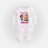 My Best Friend Bappa Cute Ganesha Printed Fullbody Suit - WHITE - New Born (Chest 7.5")