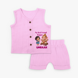 My Best Friend Bappa Cute Ganesha Printed Jabla Set - BABY PINK - 0 - 3 Months Old (Chest 9.8")
